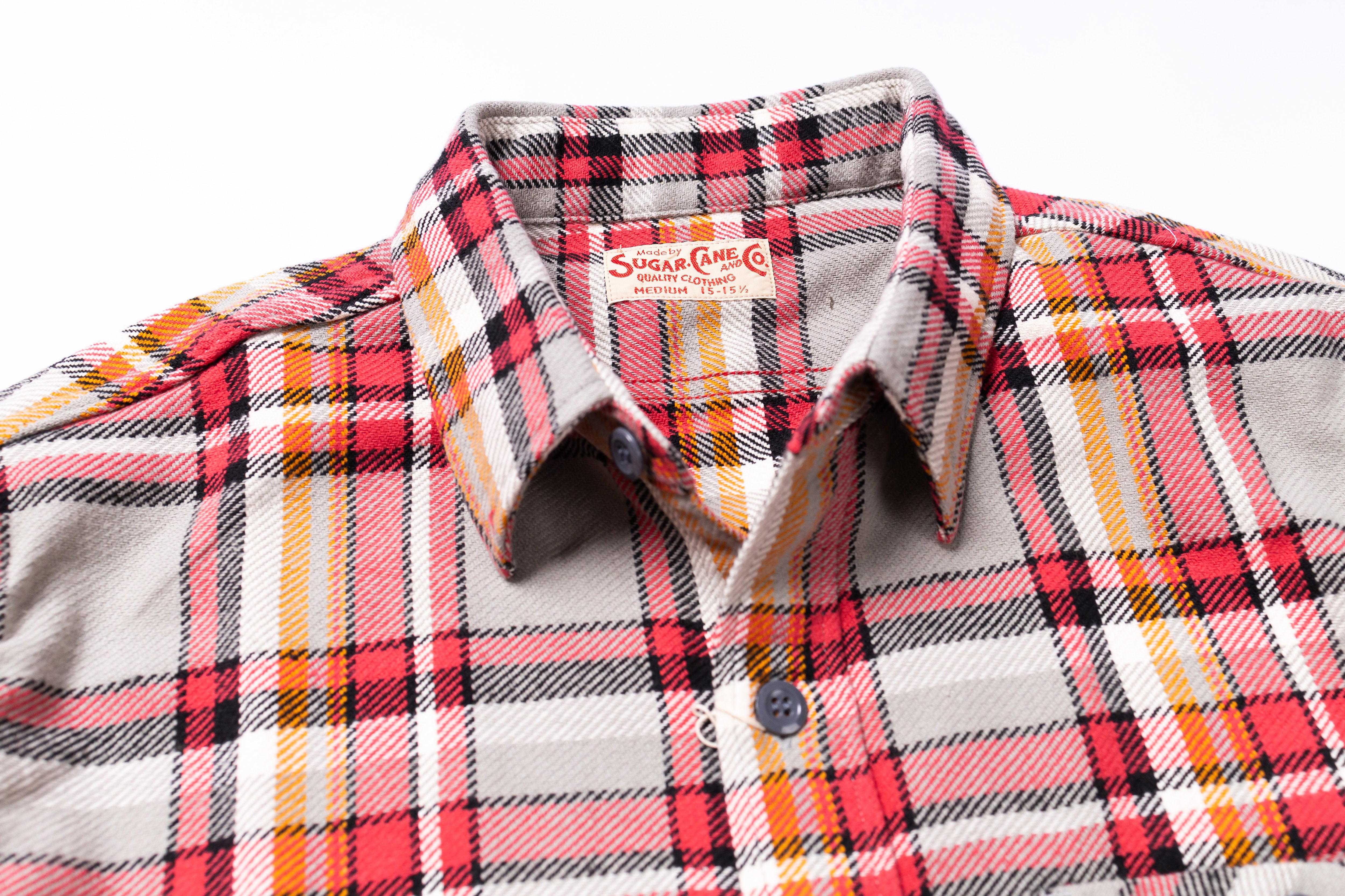 SUGAR CANE - Twill Check Work Shirt Big Yank Red-3