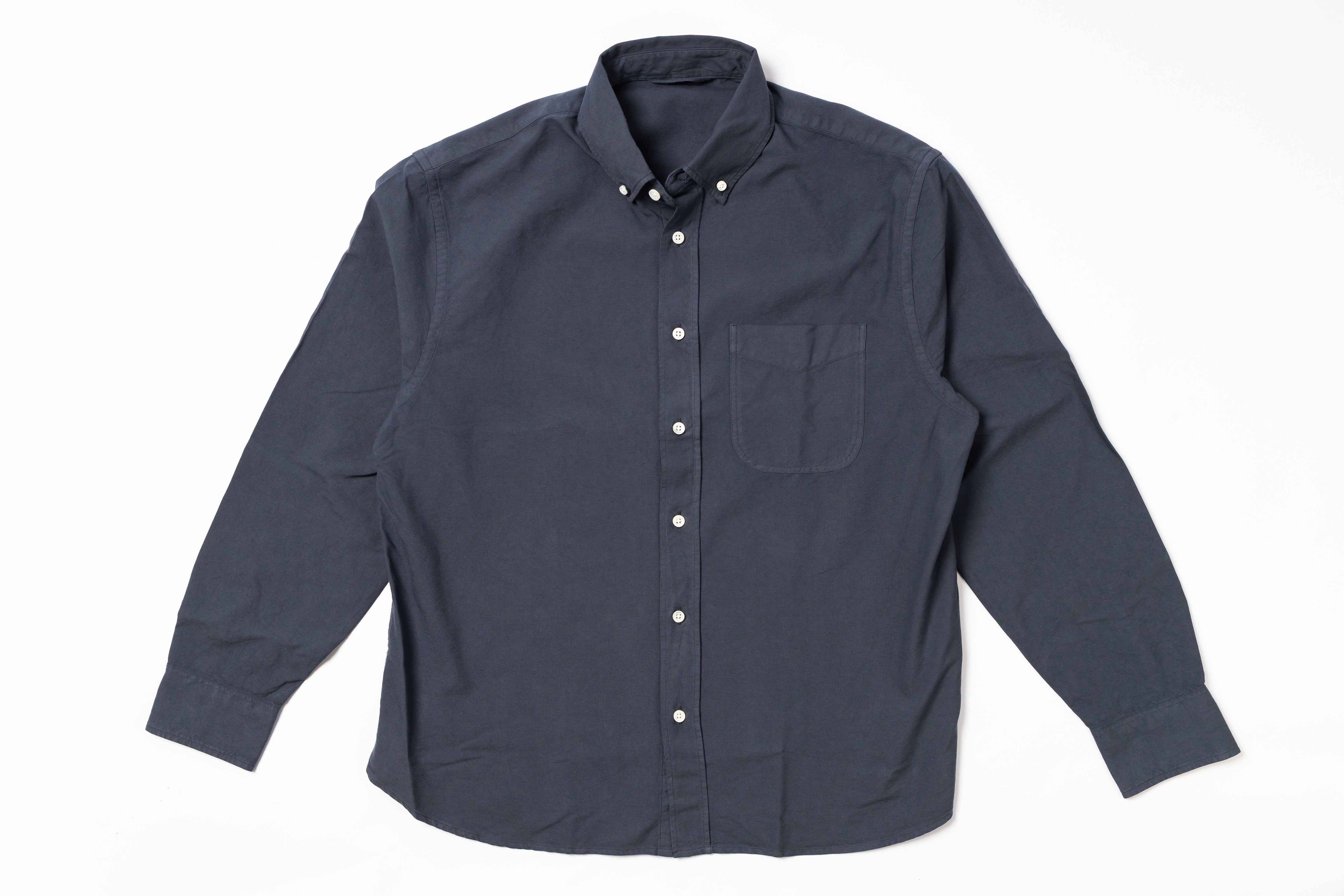 Dark gray button-up shirt on a white background