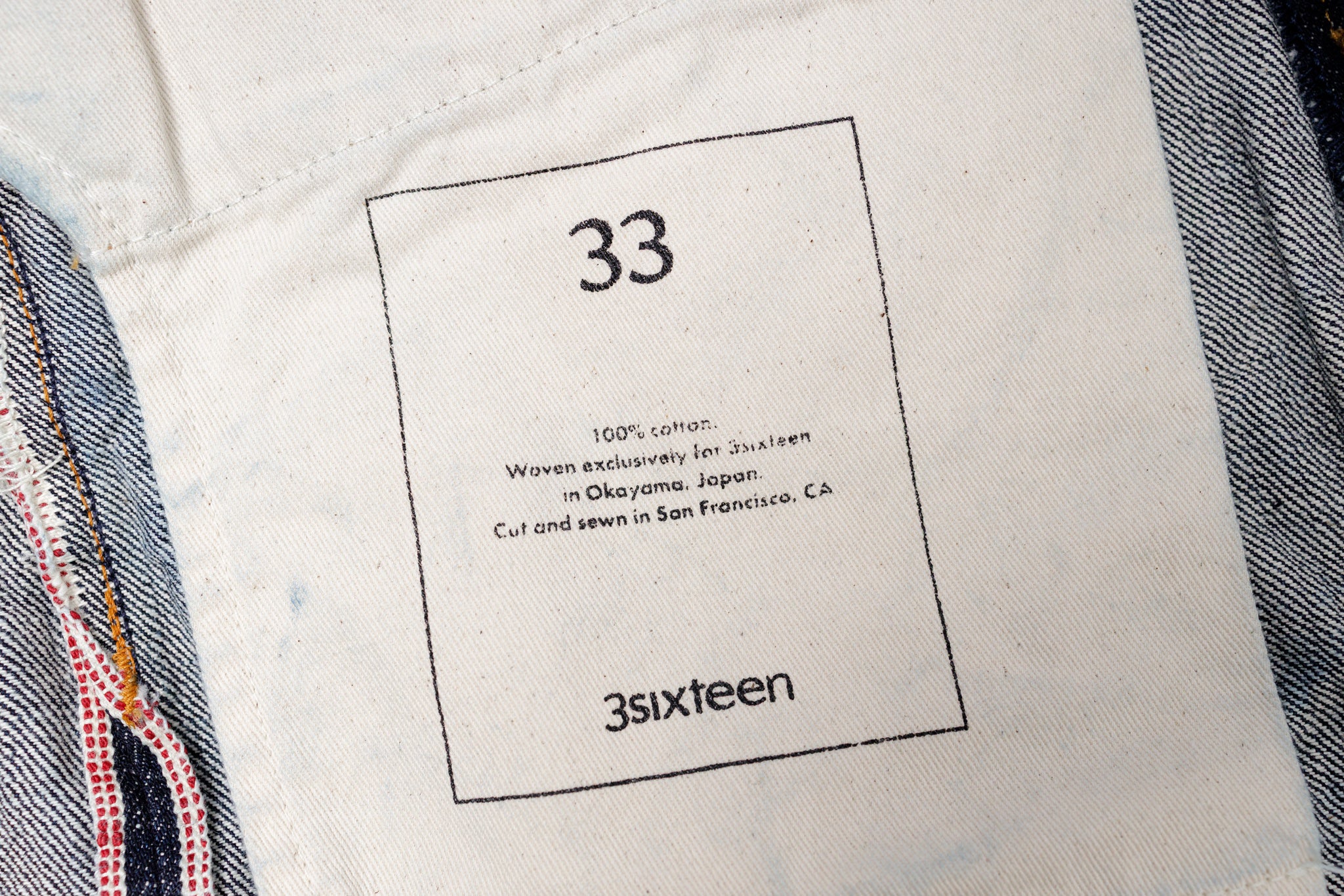 3SIXTEEN Classic Straight Jean in Rinsed Indigo, Inside Pocket Writing