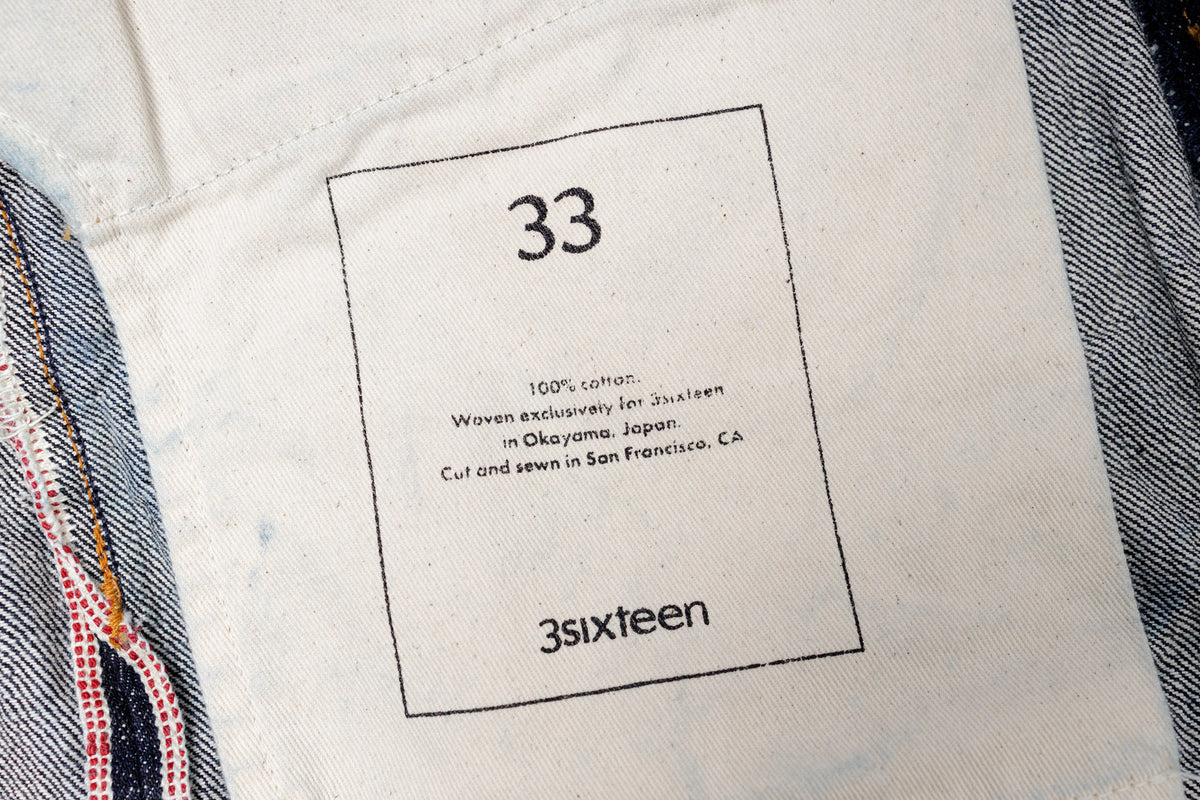 3SIXTEEN Classic Straight Jean in Rinsed Indigo, Inside Pocket Writing