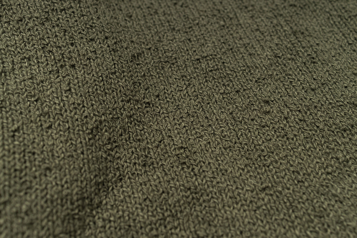 Close-up of a textured green fabric surface