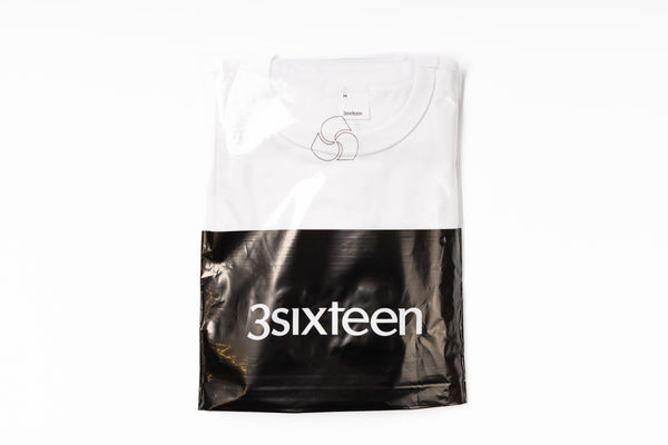 White and black package with '3sixteen' branding on a white background