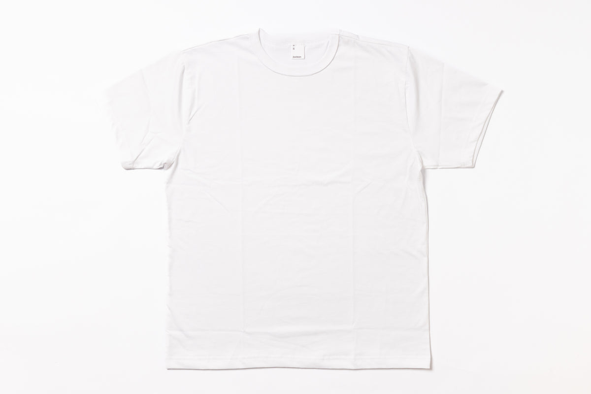 White t-shirt on a light gray background