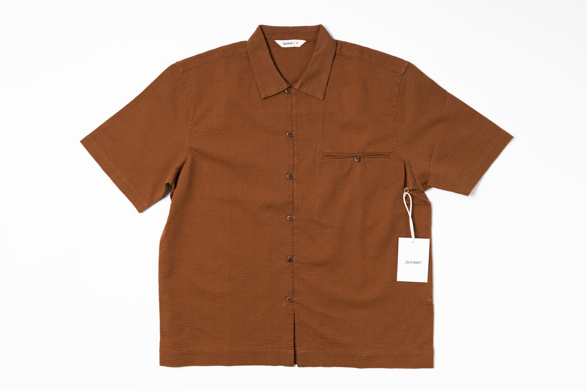 3SIXTEEN - Short Sleeve Loop Shirt in Cinnamon Seersucker