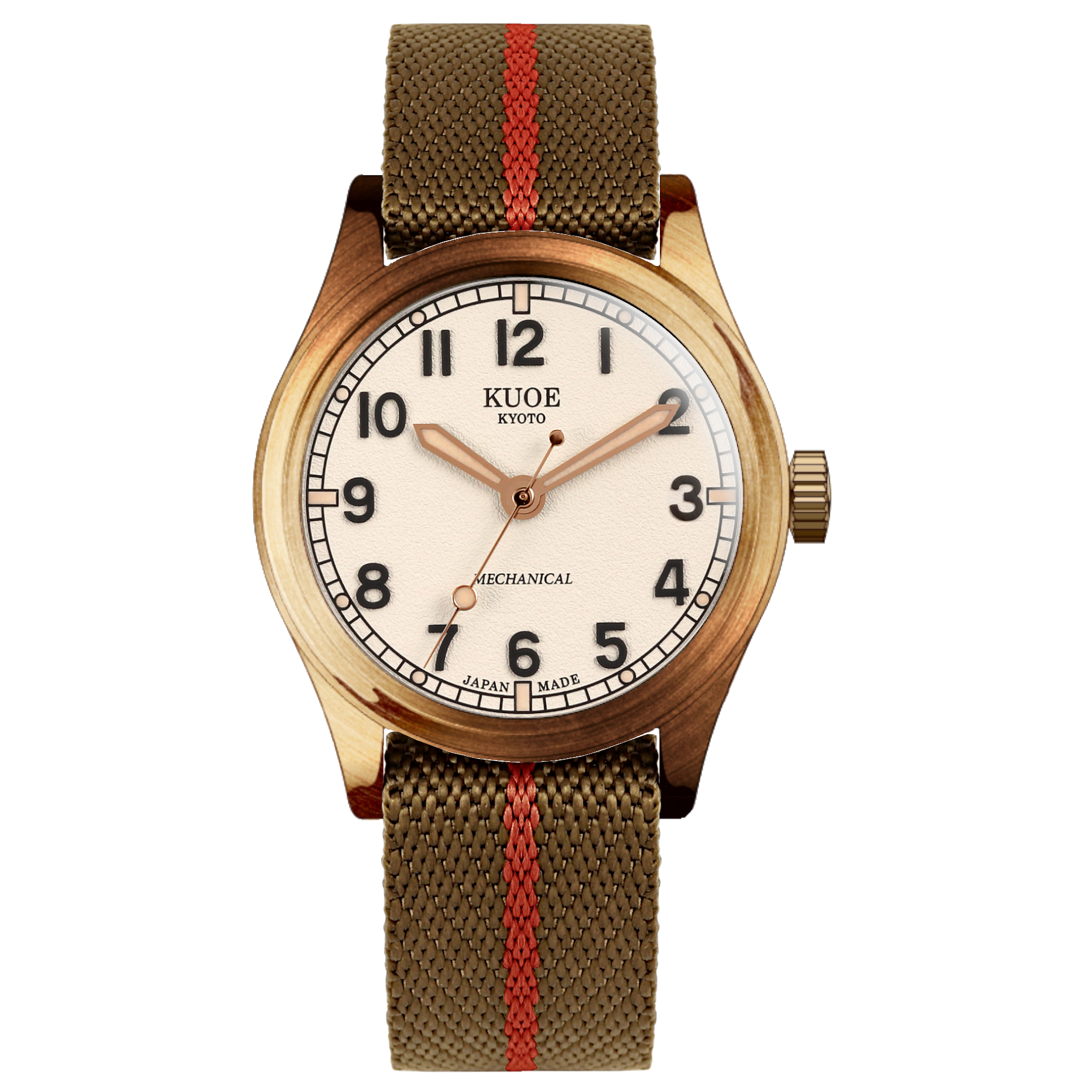 KUOE - Old Smith 90-002 35mm Bronze Case Ivory Dial No-Date Khaki x Red Nato