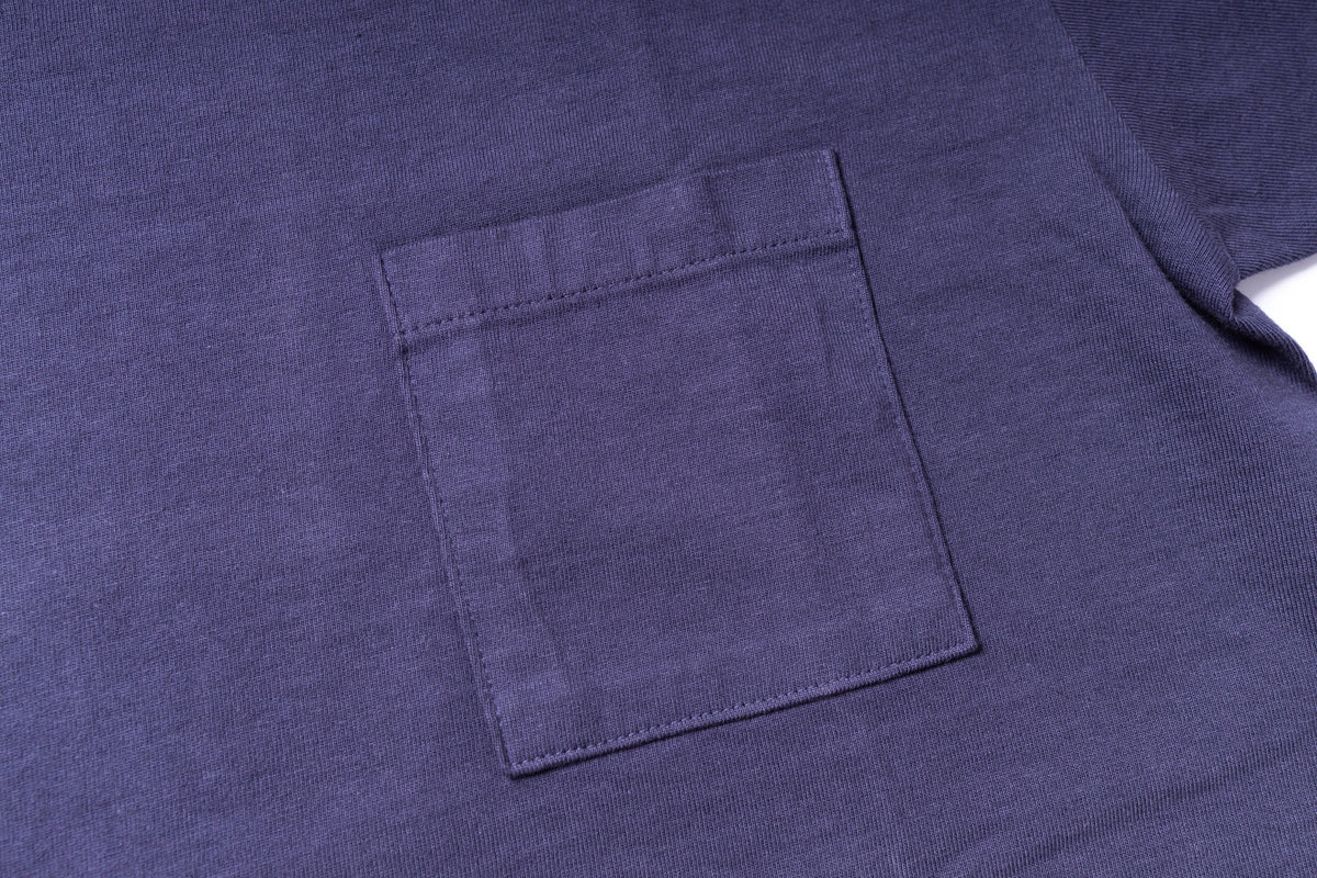 Close-up of a purple t-shirt with a pocket