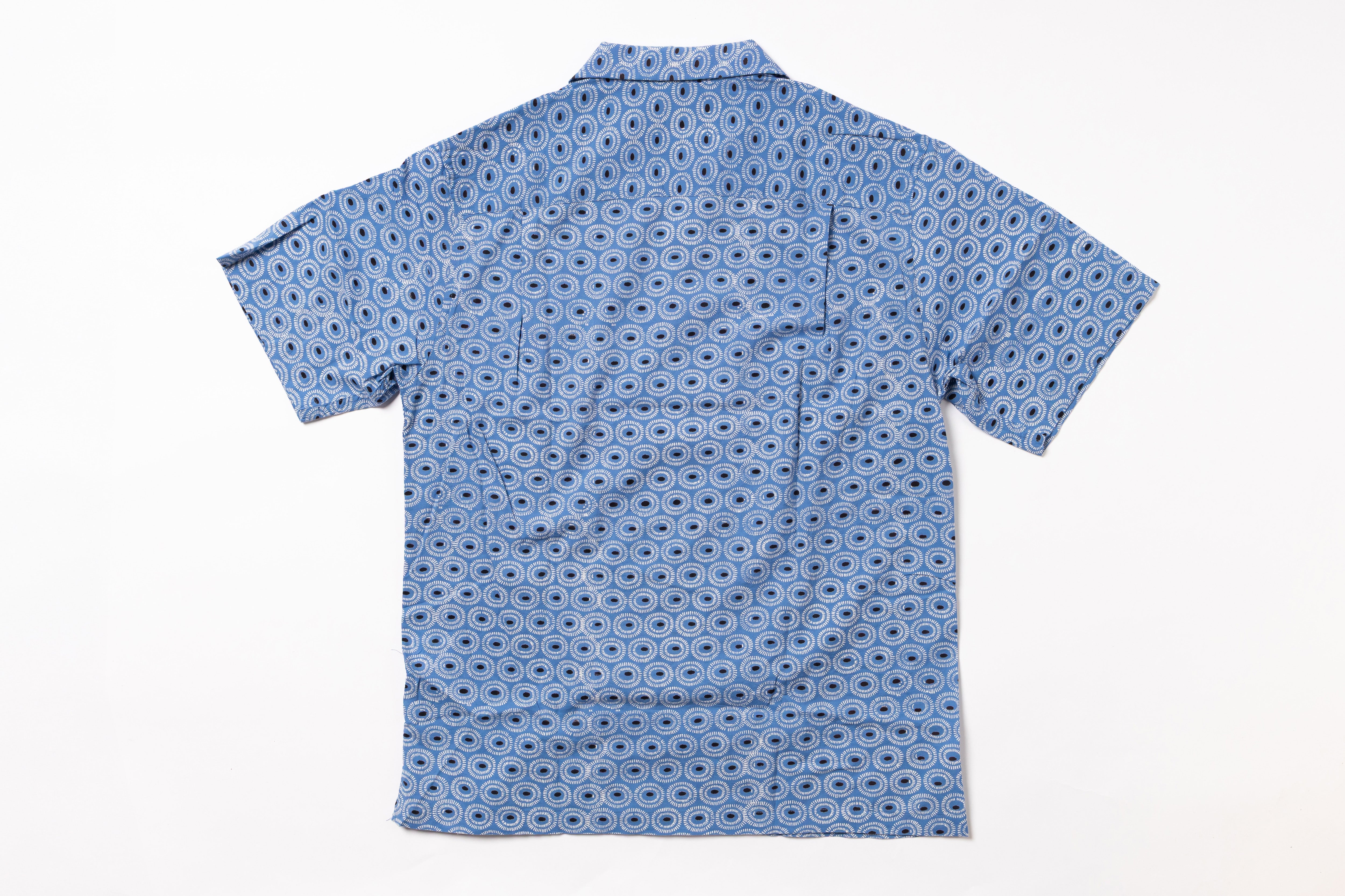 Blue patterned shirt on a white background