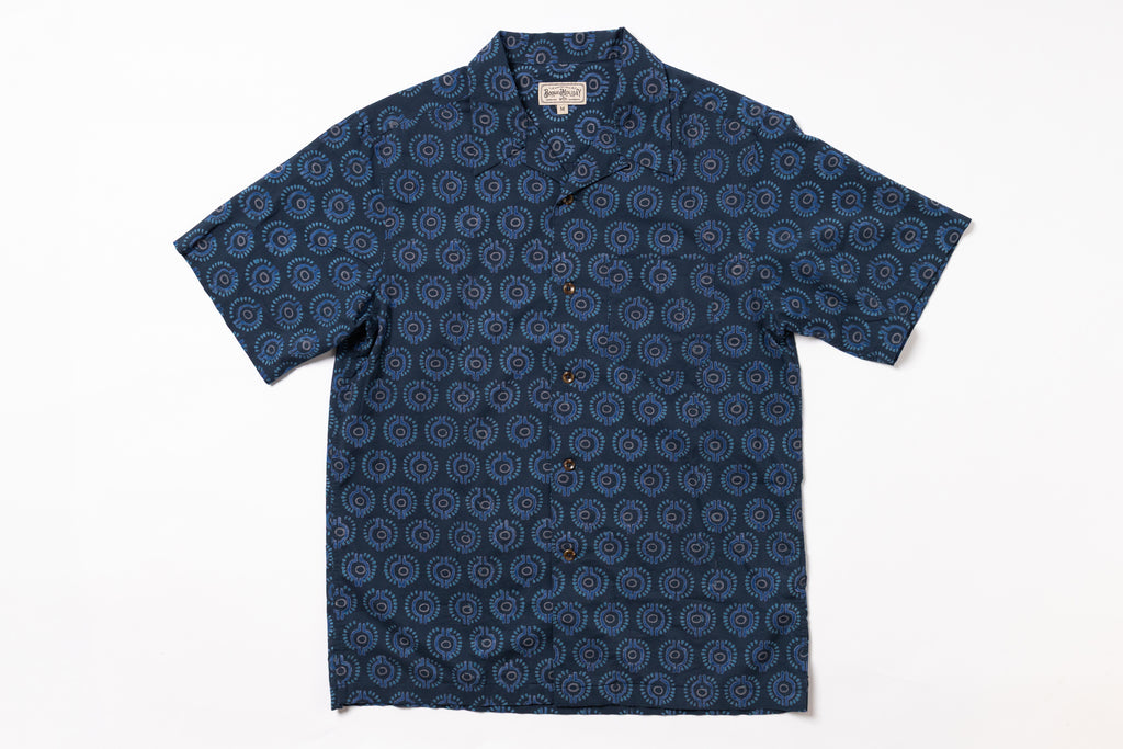 Blue patterned shirt on a white background