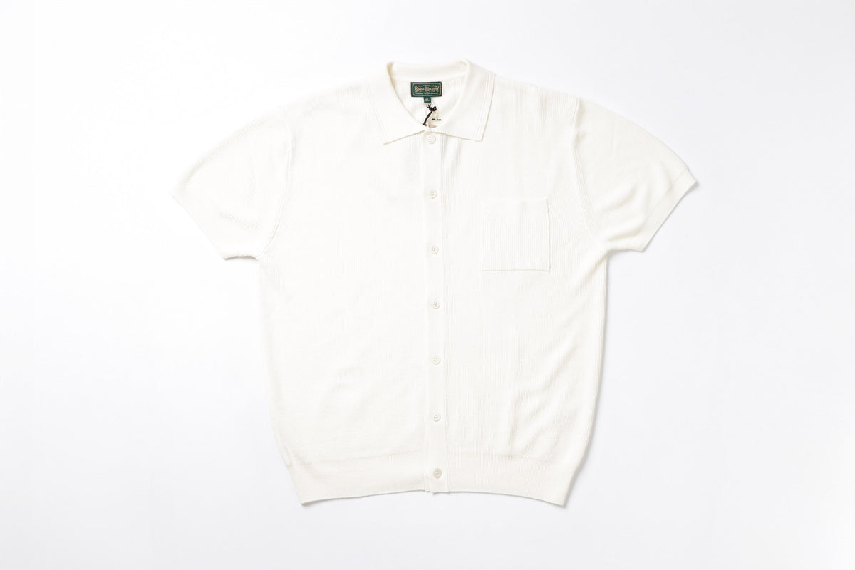 Knitted Short Sleeve Shirt in Ivory, Front View
