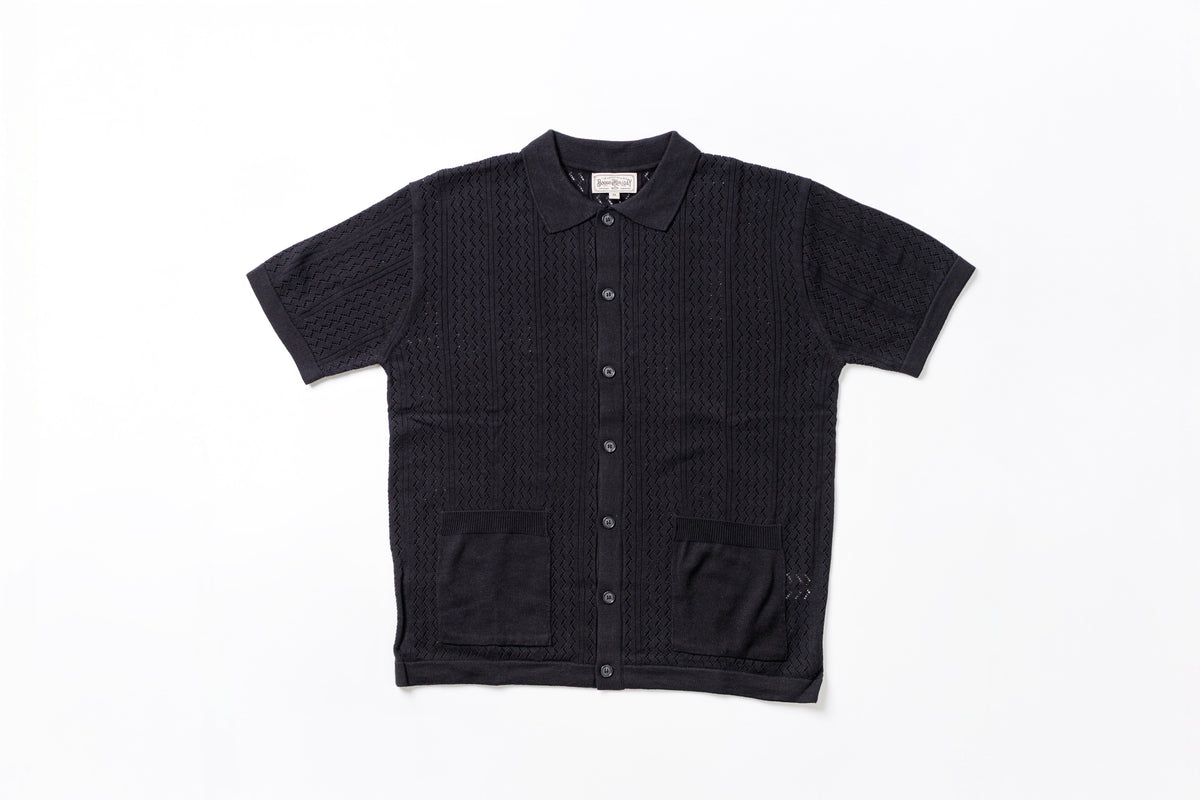 Mesh Knit Shirt in Black Front View