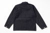 Black denim jacket on a white background