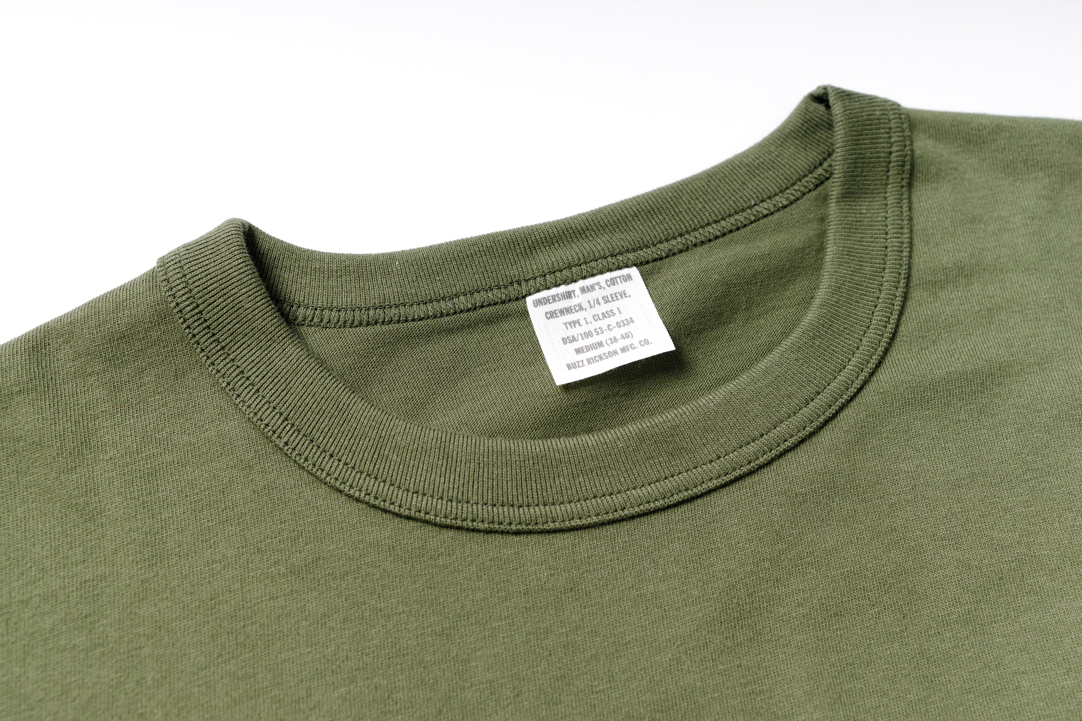 Close-up of a green shirt with a label on a white background