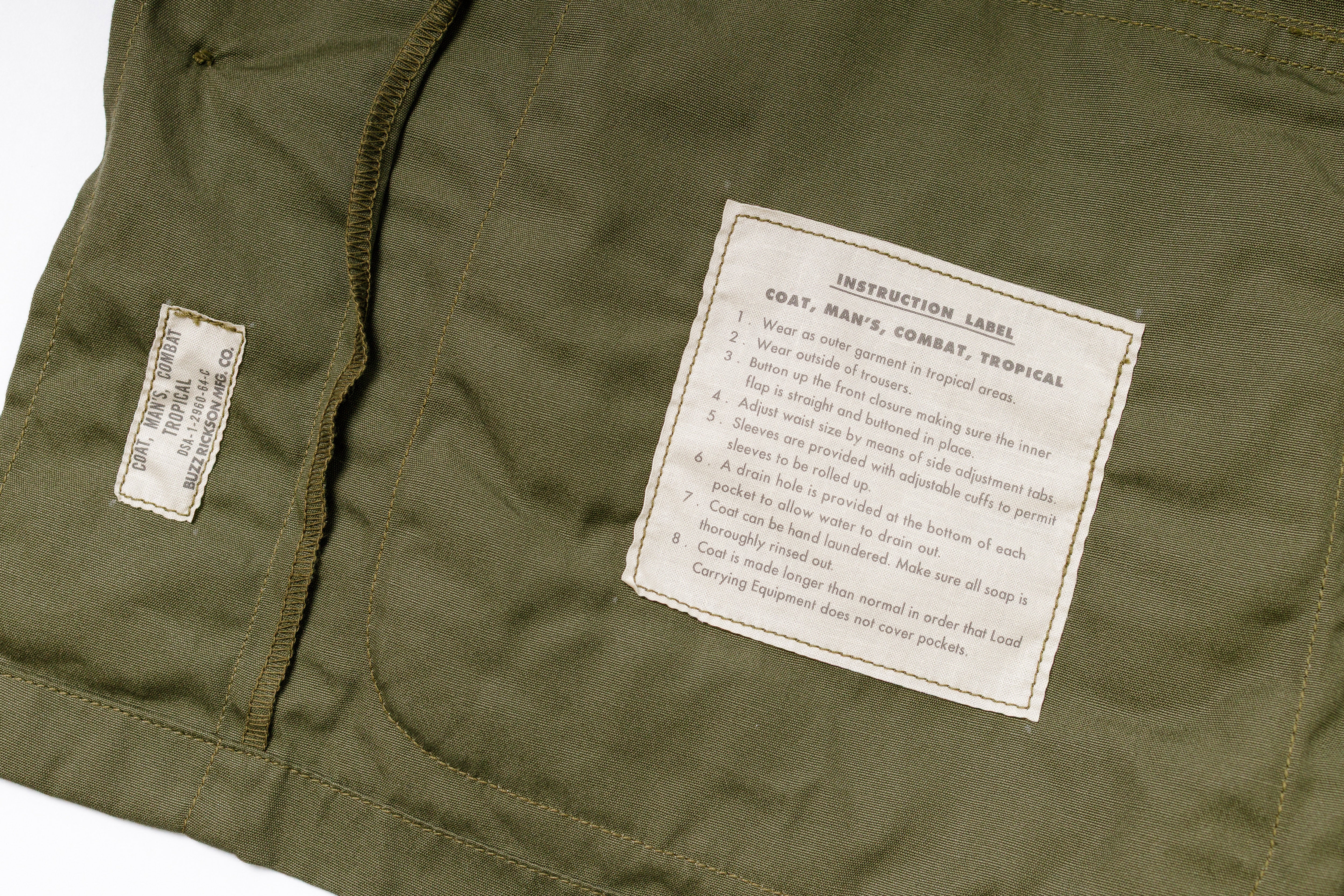 Us Army Tropical Jacket  Lnstruction Label View