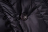 Close-up of a black button on a dark fabric surface