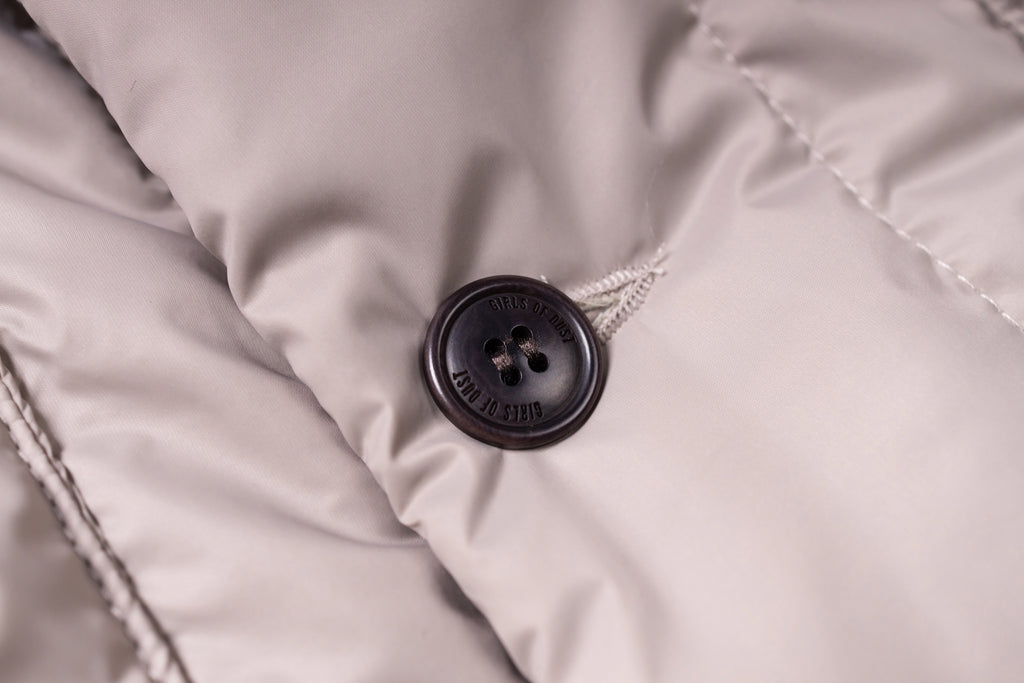 Close-up of a button on beige fabric