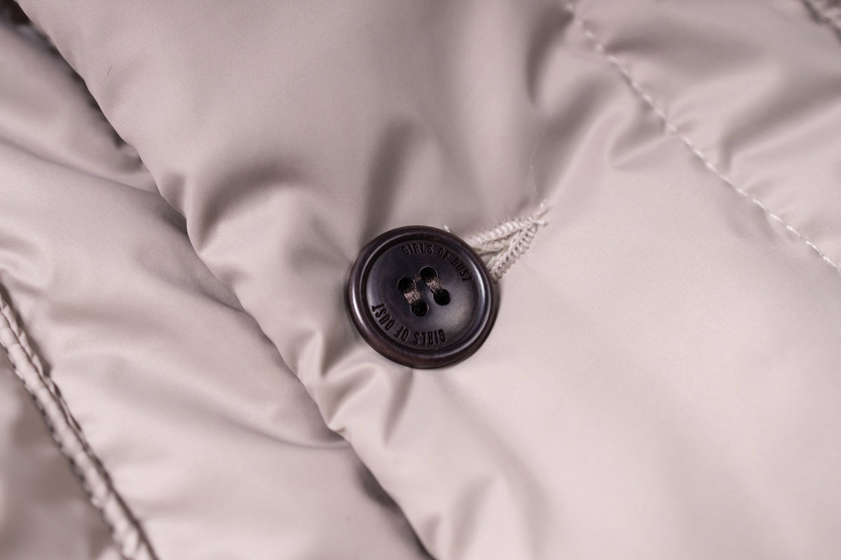 Close-up of a button on beige fabric