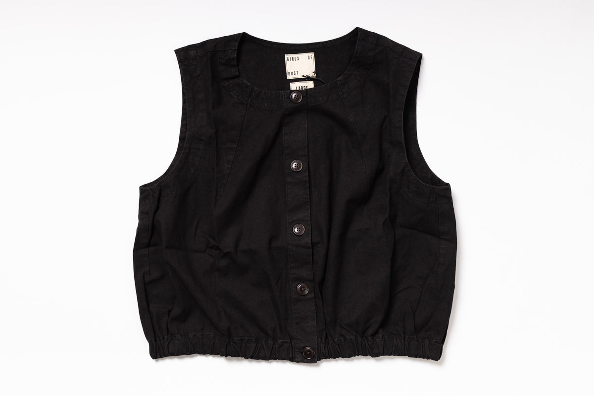 Black sleeveless vest on a white background