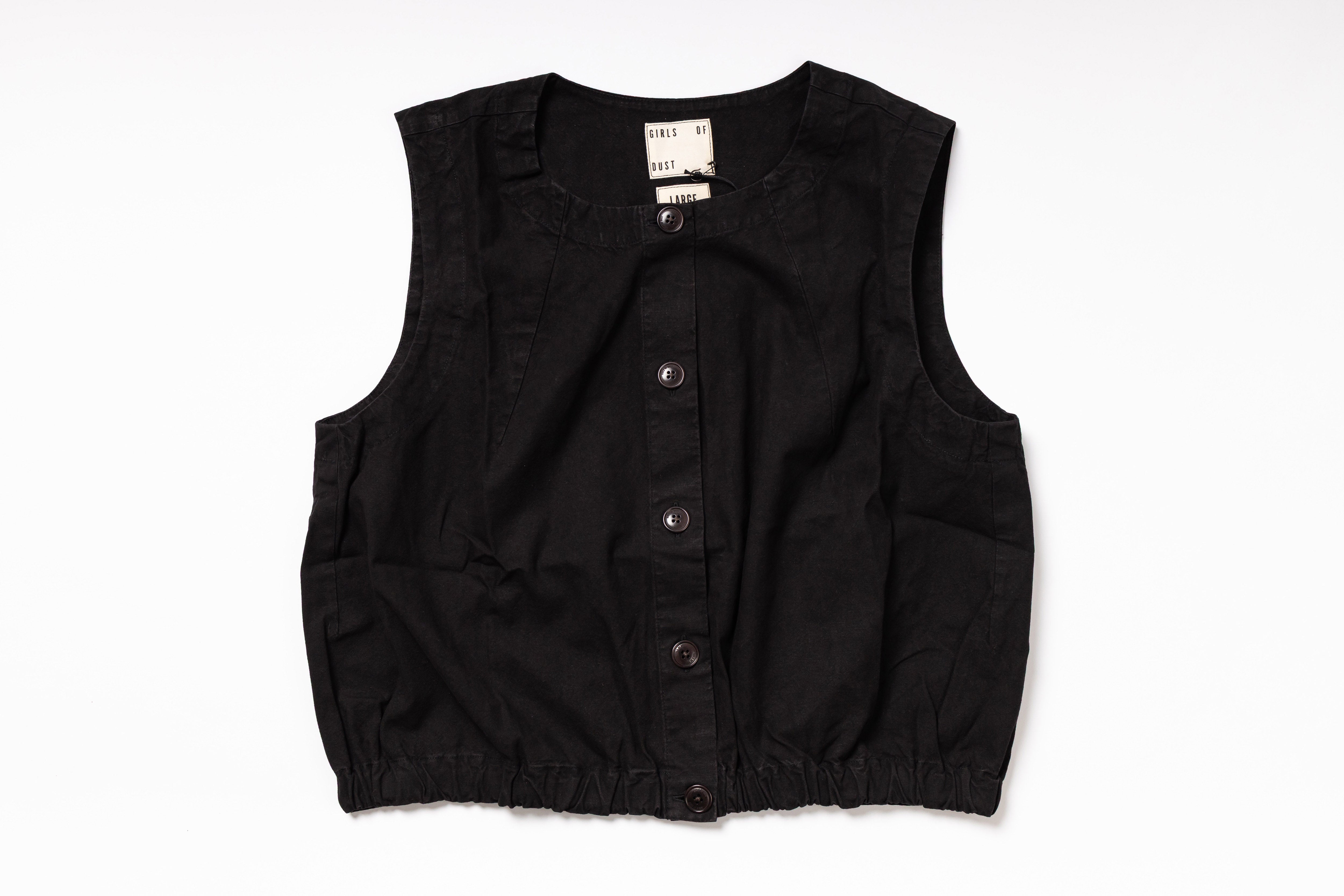 Black sleeveless vest on a white background