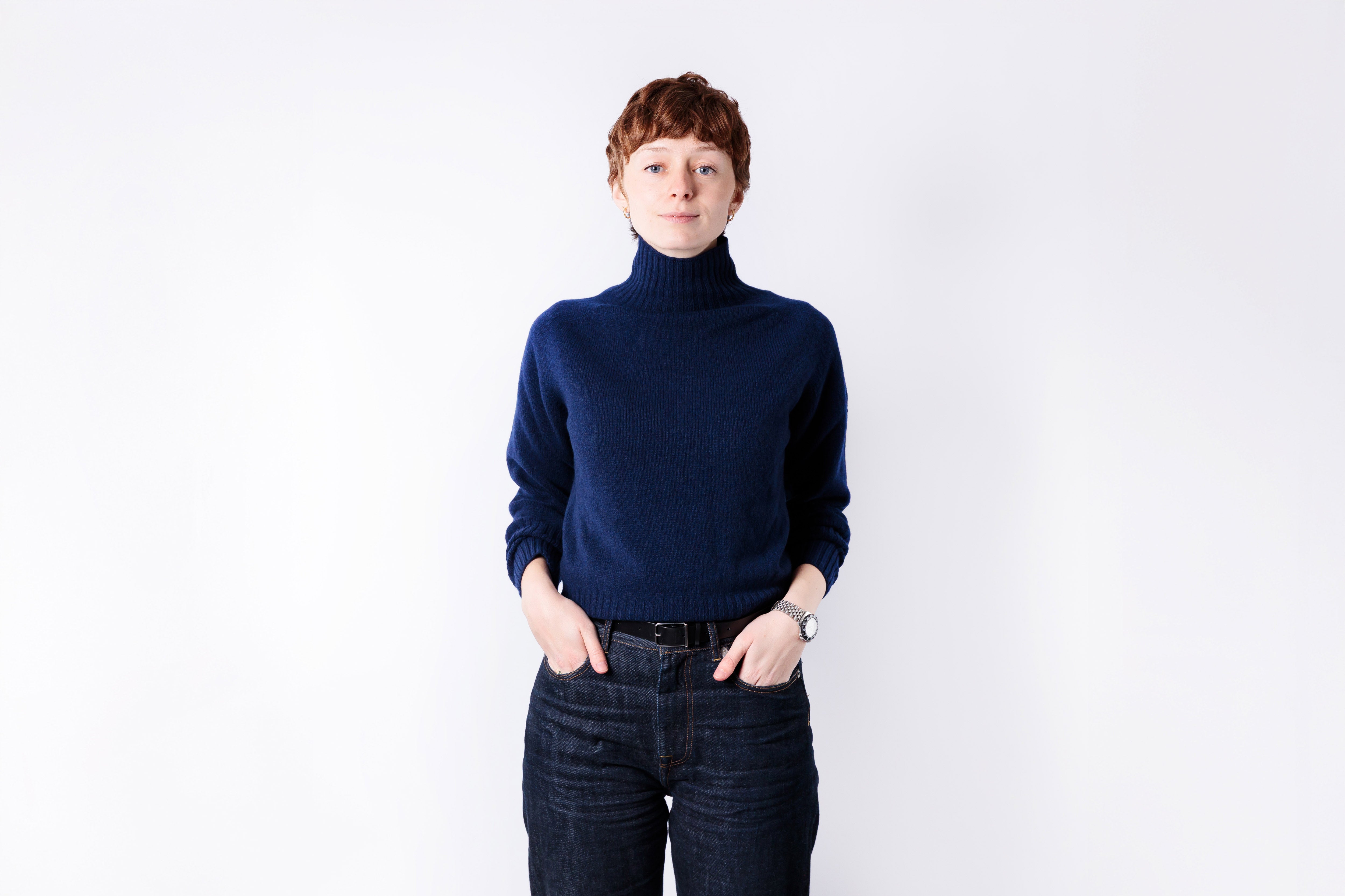 HARLEY OF SCOTLAND - Ladies Superfine Lambswool Mock Turtle Neck in British Blue-2
