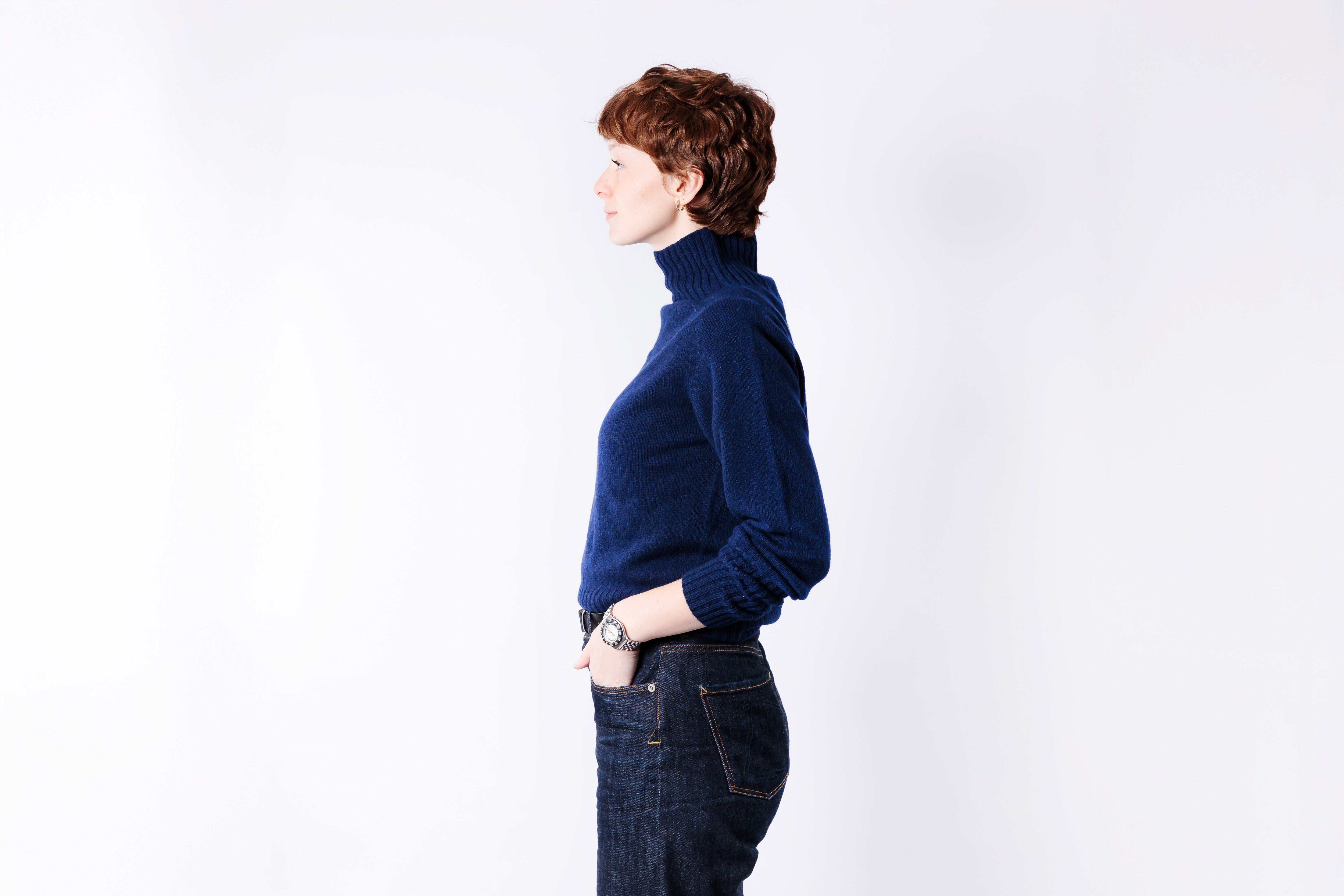 HARLEY OF SCOTLAND - Ladies Superfine Lambswool Mock Turtle Neck in British Blue-3