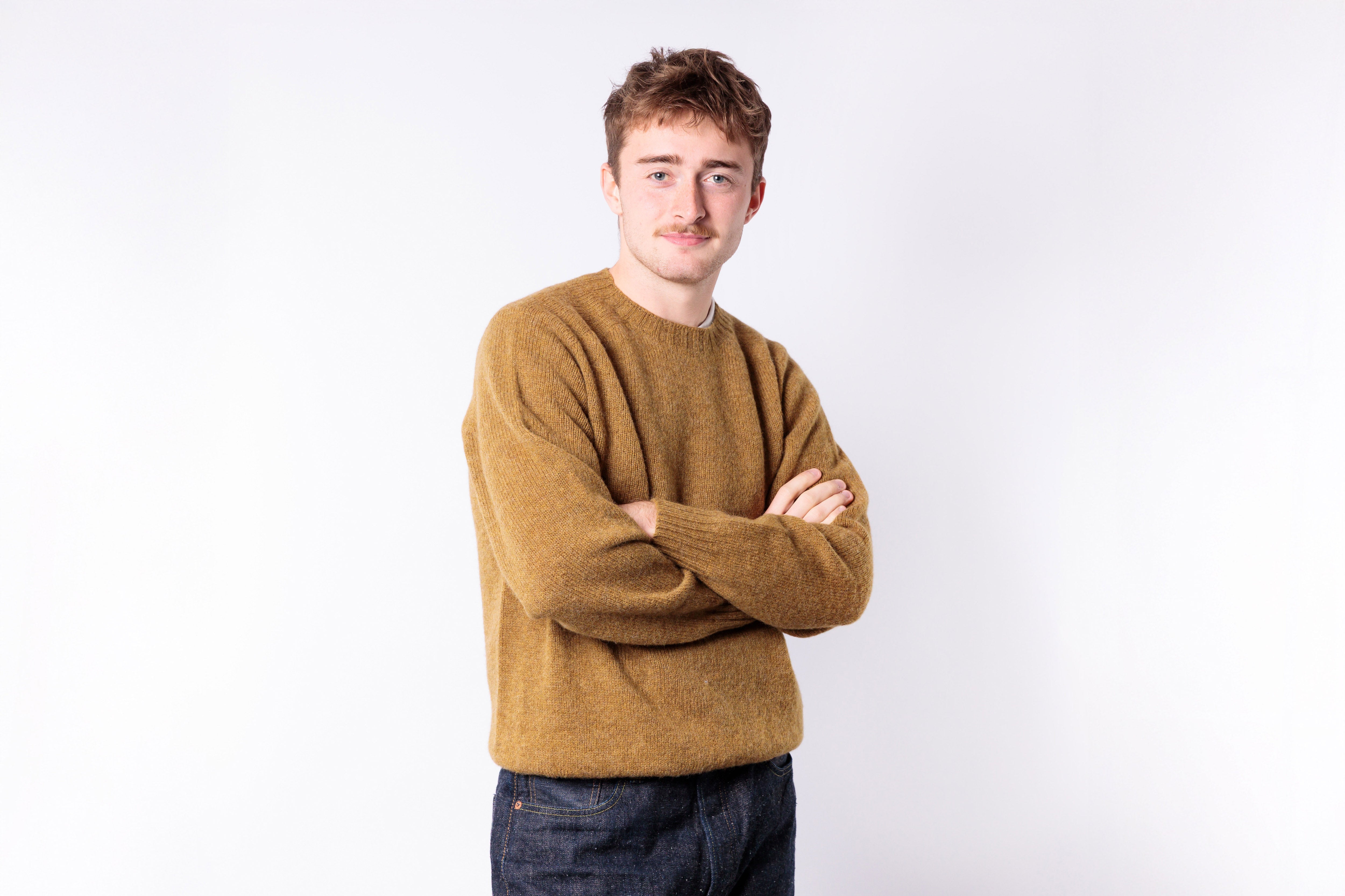 HARLEY OF SCOTLAND - Pure New Wool Crewneck Sweater in Coriander-2