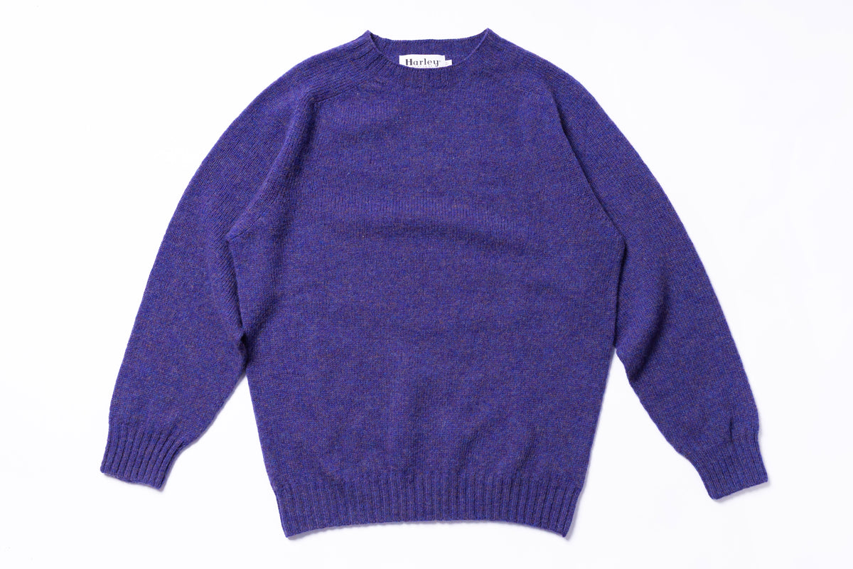 HARLEY OF SCOTLAND - Pure New Wool Crewneck Sweater in Iris Purple