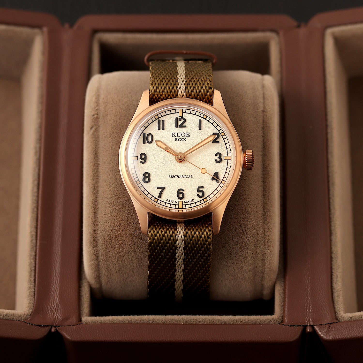 KUOE - Old Smith 90-002 35mm Bronze Case Ivory Dial No-Date Khaki x Beige-3