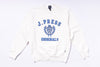 White sweatshirt with blue 'J. Press Originals' logo on a white background