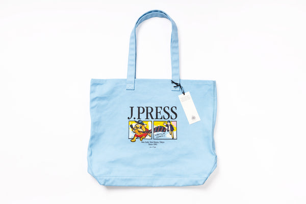 Light blue tote bag with 'J.PRESS' branding on a white background