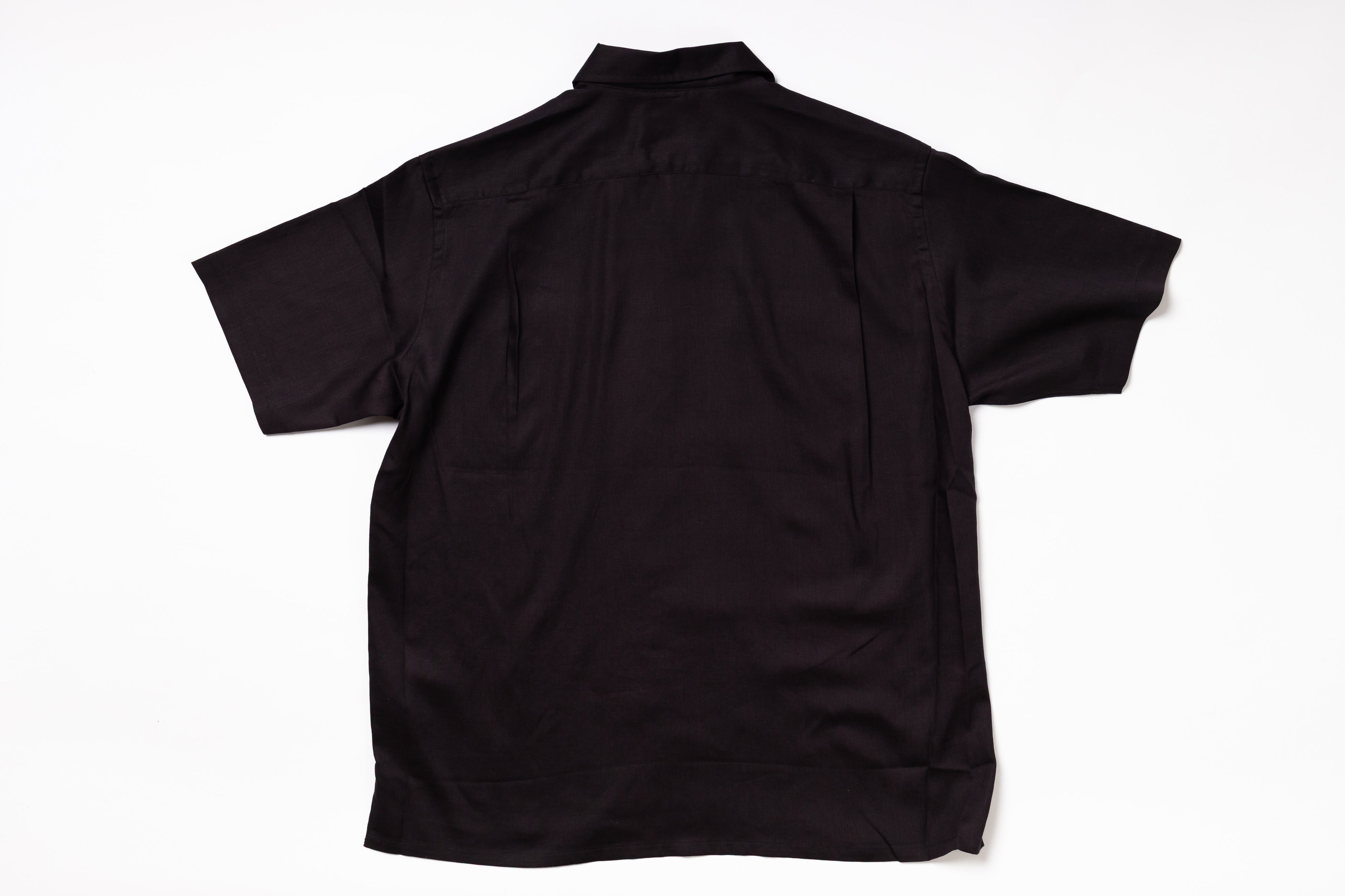 Black short-sleeve shirt on a white background