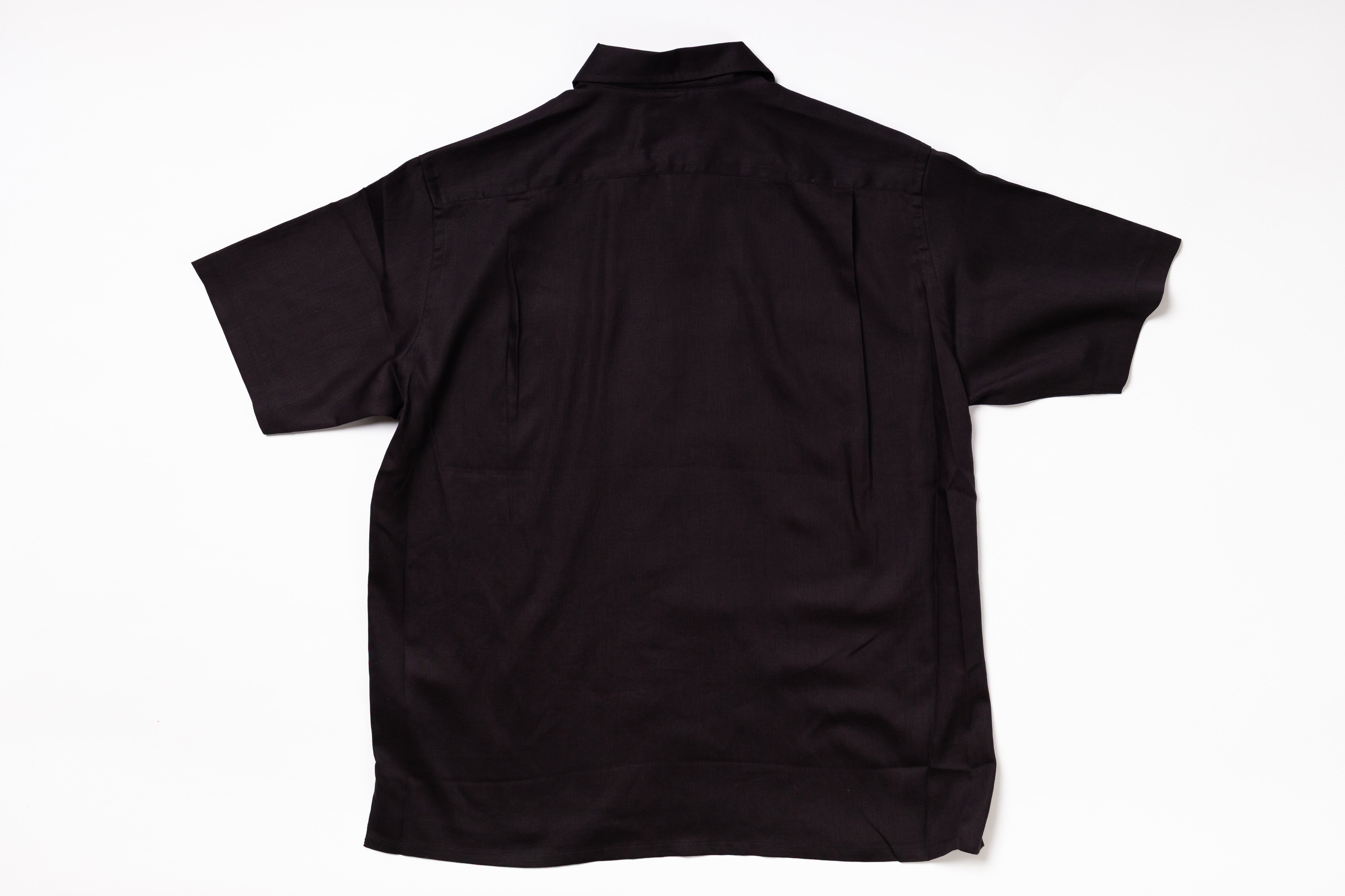 Black short-sleeve shirt on a white background