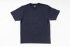 A dark navy blue short-sleeve crewneck t-shirt laid flat against a clean white background.