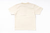 The back view of a short-sleeve crewneck t-shirt in a light cream or off-white color, laid flat on a white background.