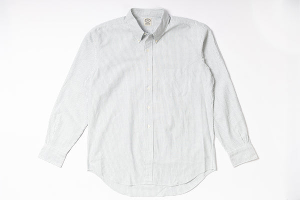Oxford Shirt with Green stripes on a white background
