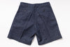 Blue denim shorts on a white background