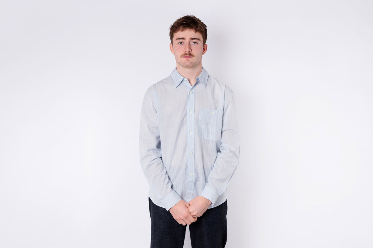 KNICKERBOCKER - Jones Cotton & Silk Shirt in Light Blue Stripe