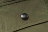 Close-up of a button on a green fabric surface