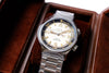 KUOE - Sombrero 90-011 Ivory Linen Textured Dial with Flat-Link Bracelet Dial View