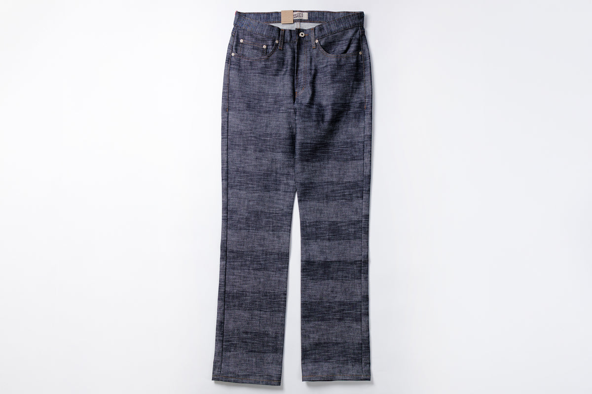 Pair of dark blue jeans on a white background