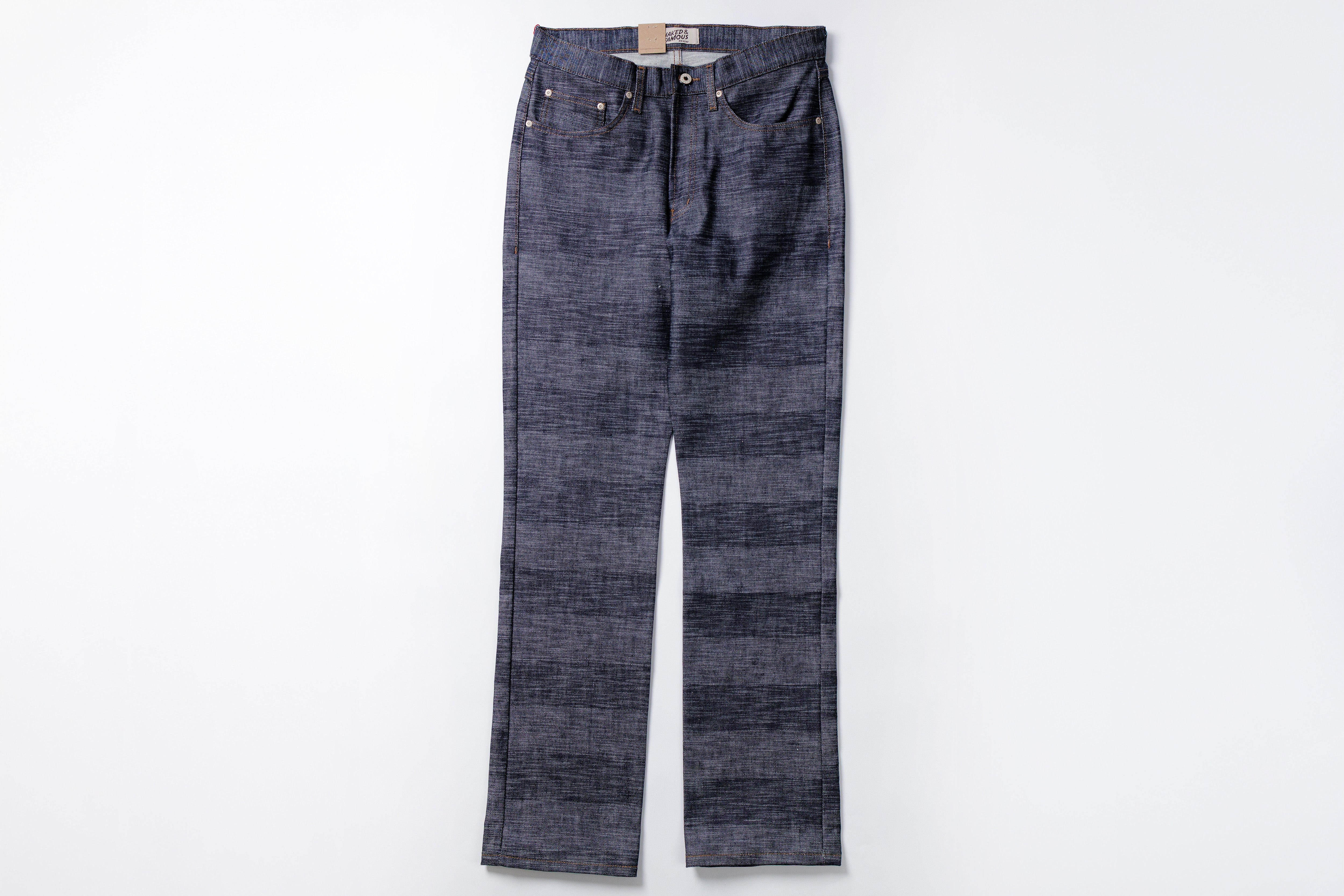 Pair of dark blue jeans on a white background