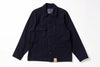 Navy blue jacket with button details on a white background