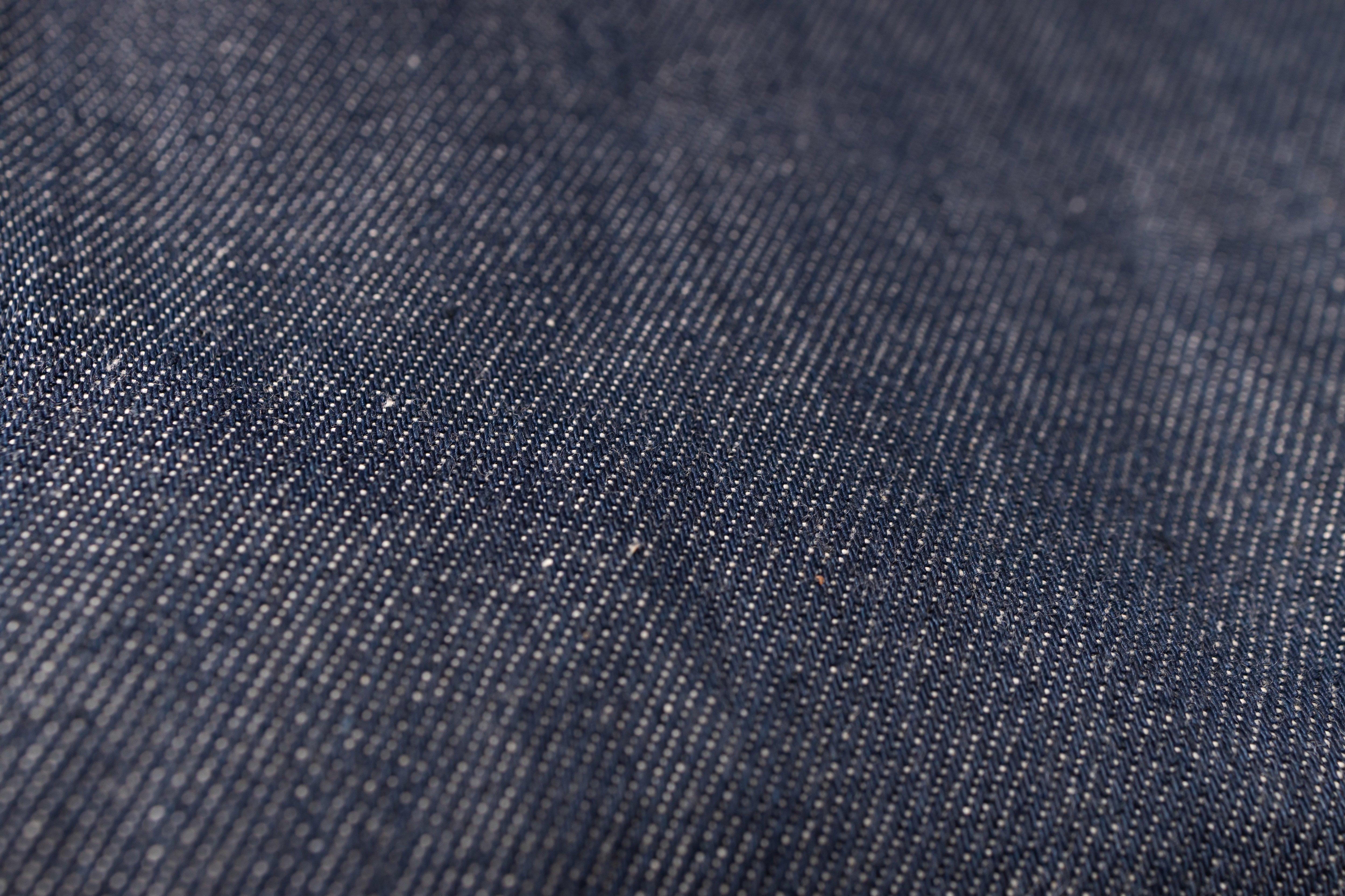 Close-up of blue denim fabric texture