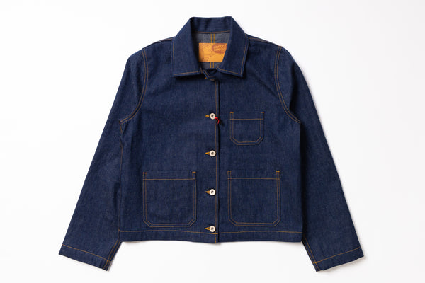 Blue denim jacket on a white background