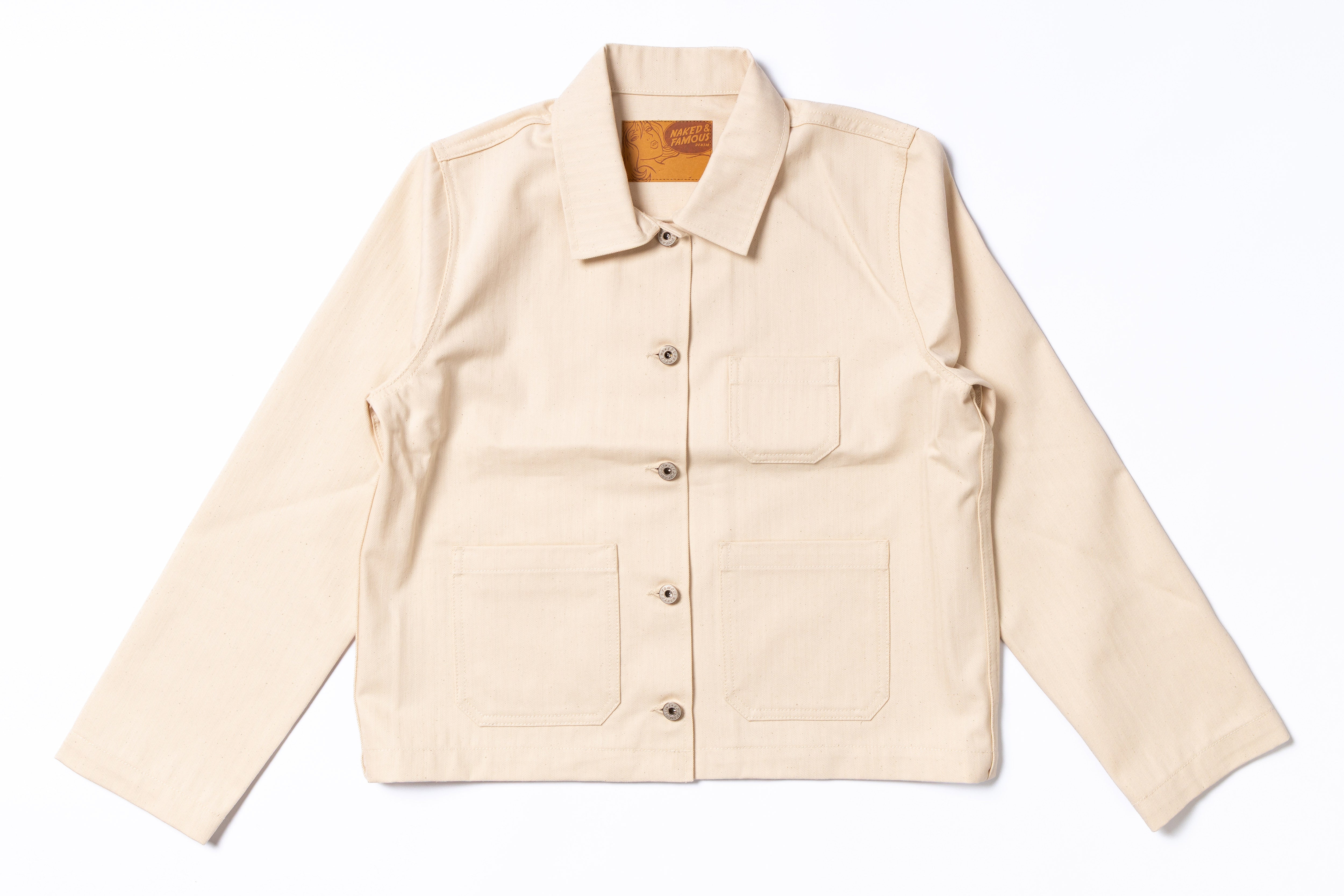 NAKED & FAMOUS DENIM - Ladies Gracie Jacket in Hard Twist Organic Herringbone Ecru-1