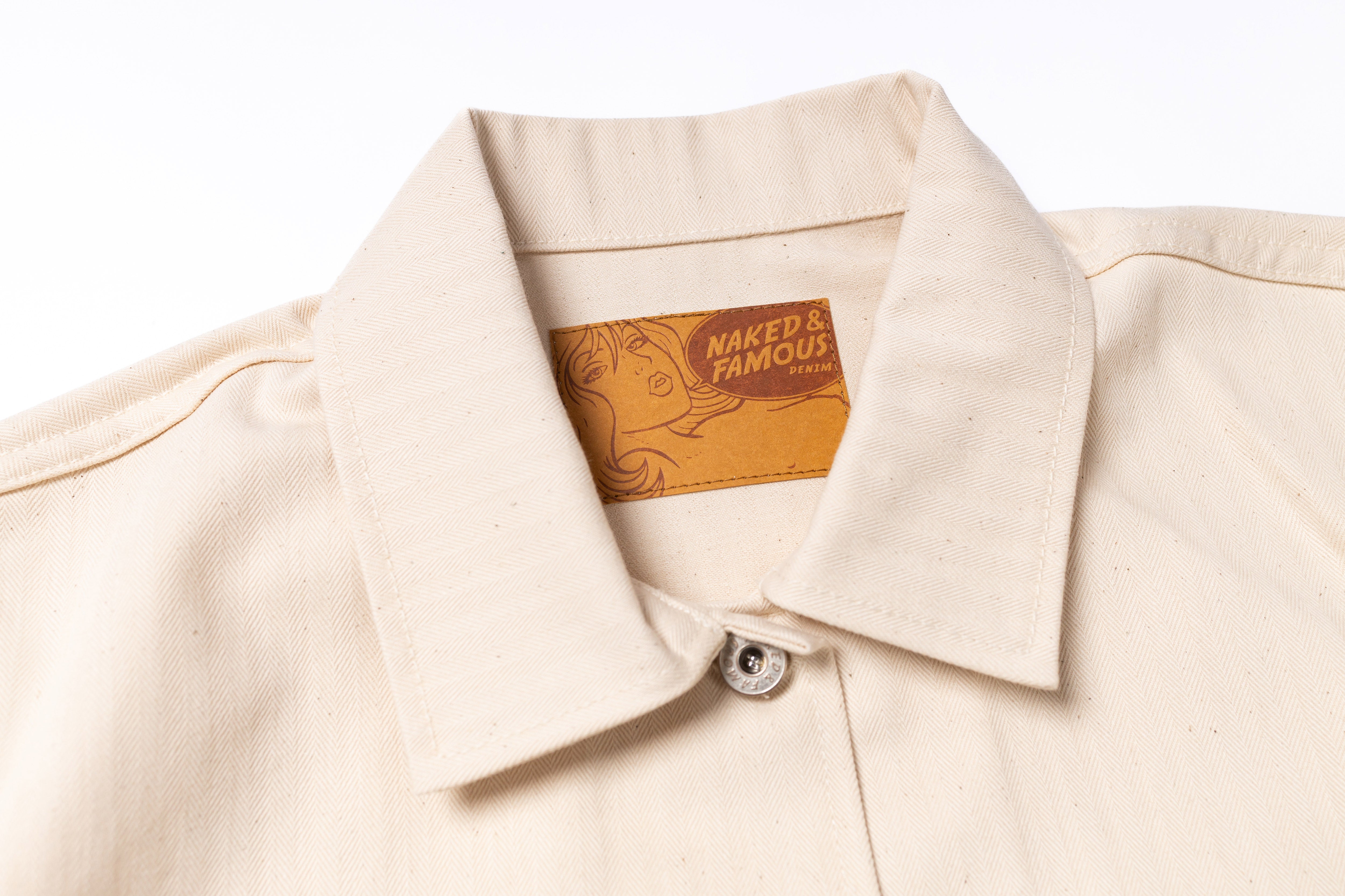 NAKED & FAMOUS DENIM - Ladies Gracie Jacket in Hard Twist Organic Herringbone Ecru-2