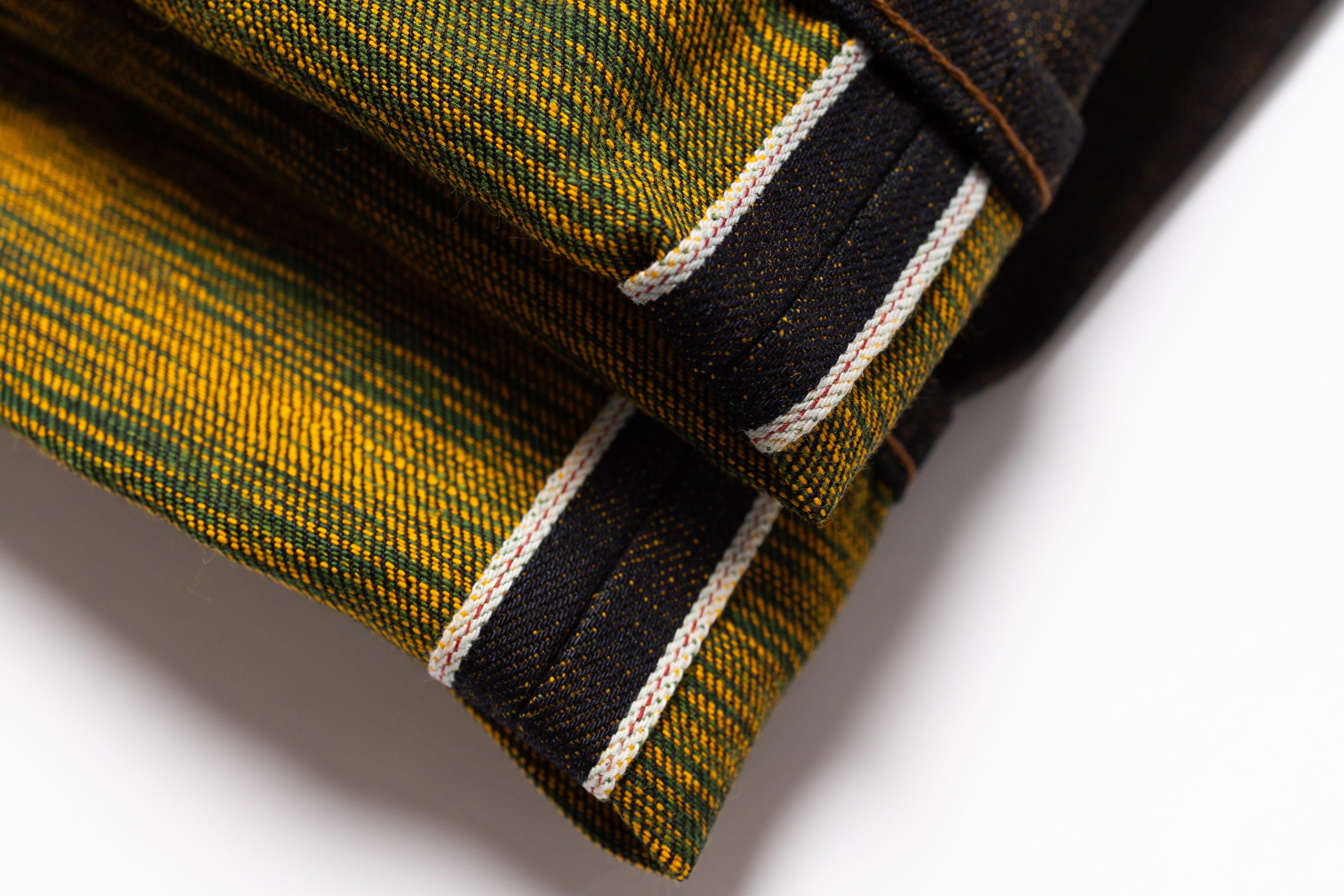 Close-up of plaid fabric with a white background