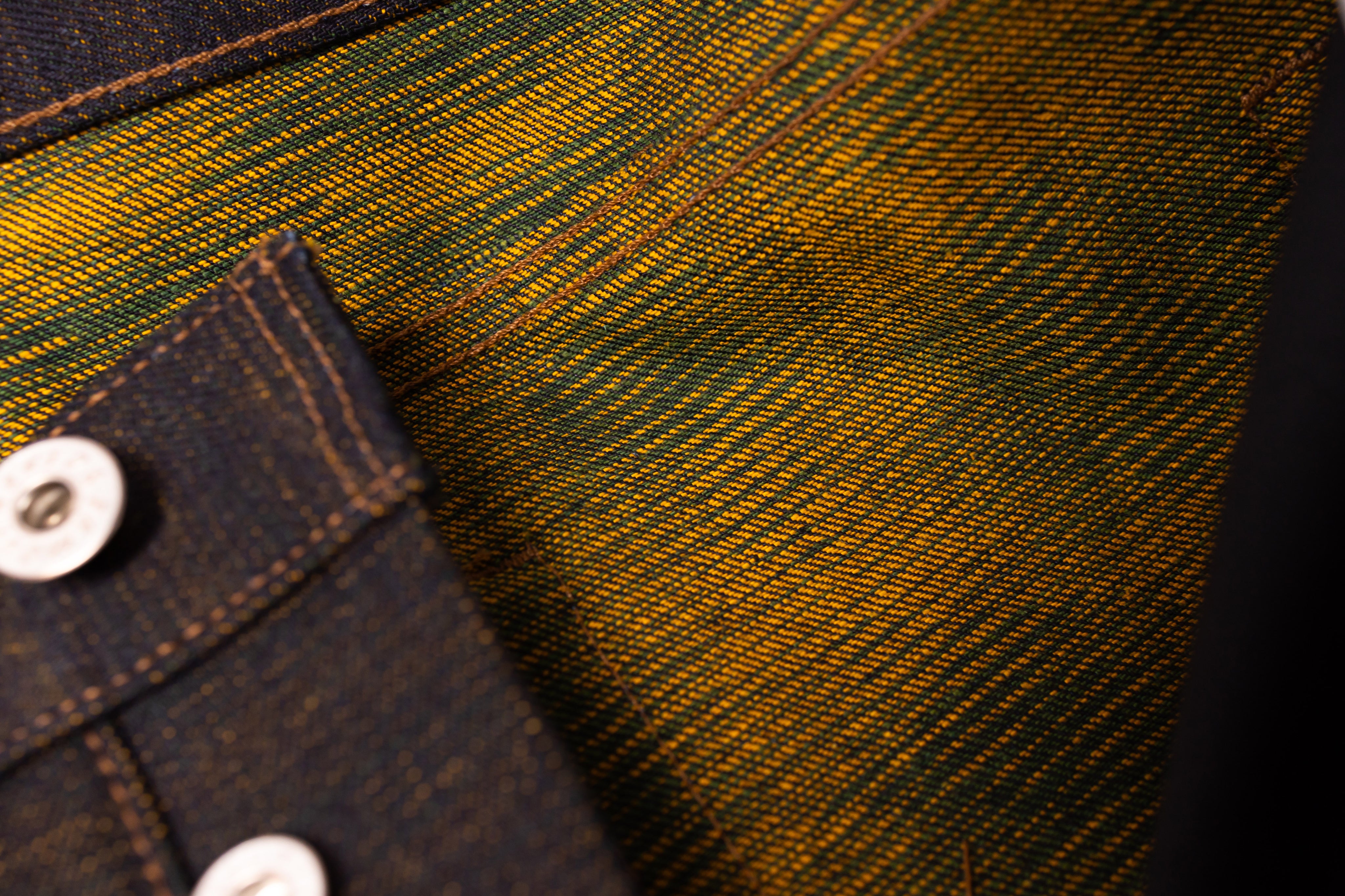 Close-up of a textured fabric with a button detail