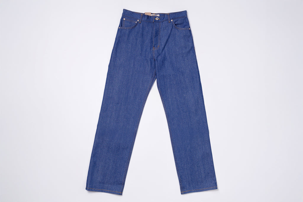 Pair of blue jeans on a white background
