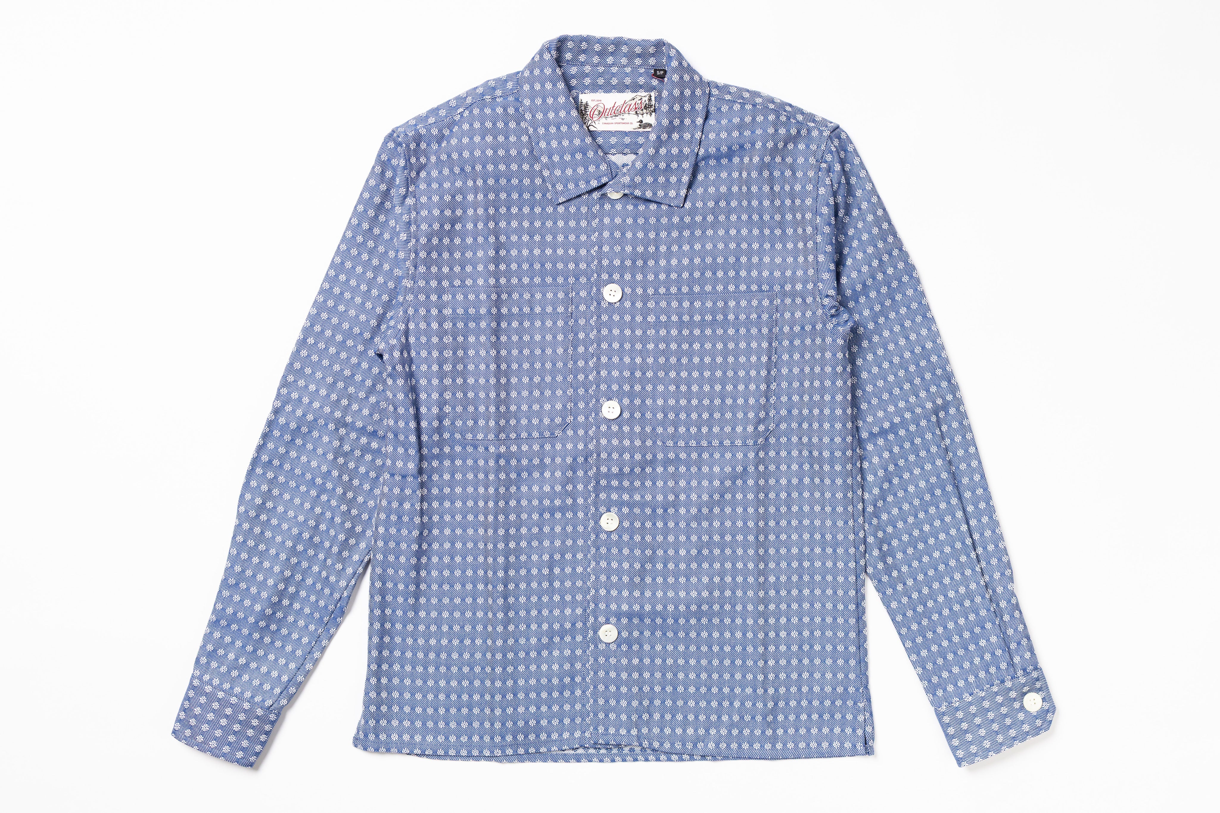 Blue patterned shirt on a white background