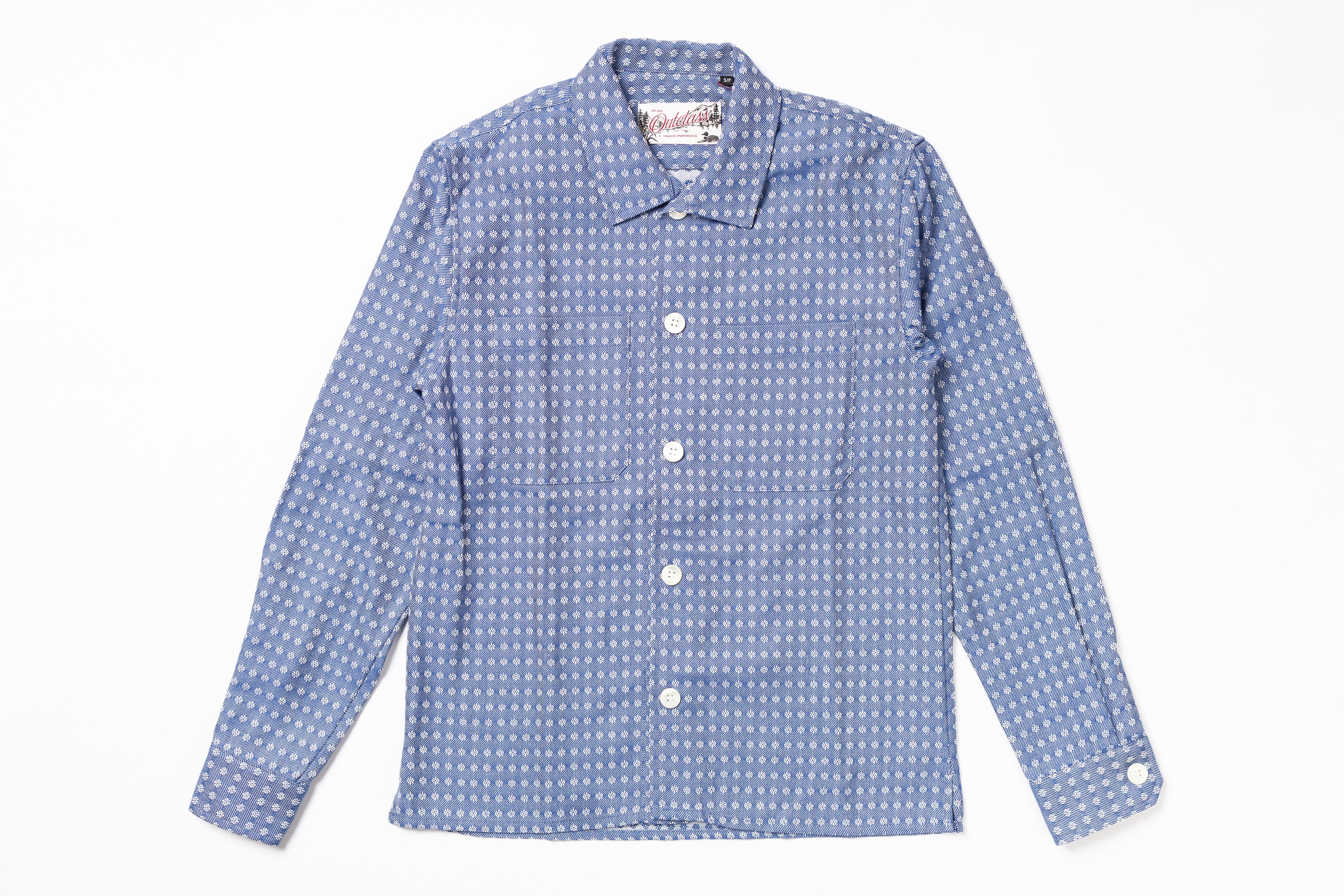 Blue patterned shirt on a white background